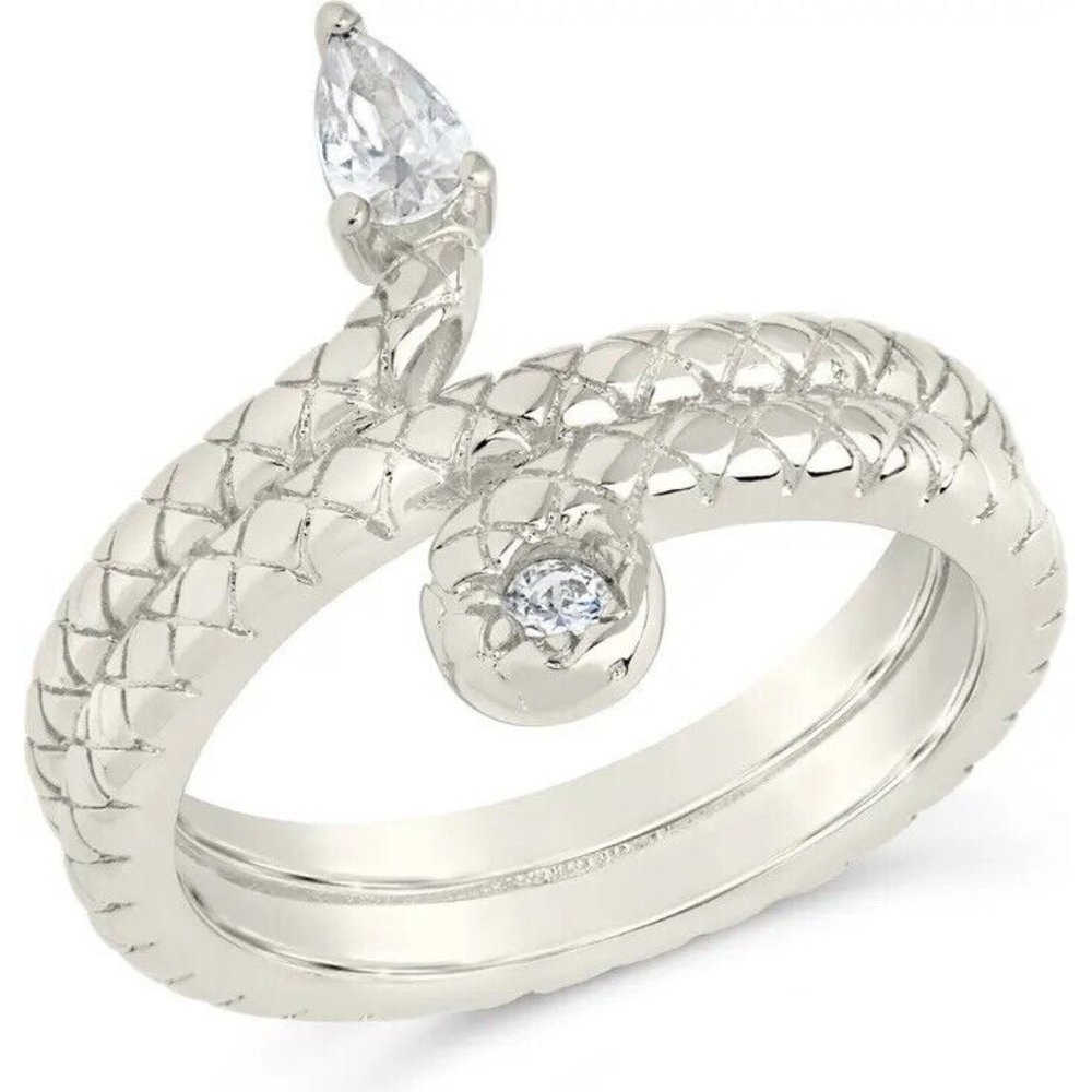 14k plated ring silver Size 7 Brass/cubic Zirconia Snake